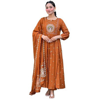 Klosia Women Printed Anarkali Kurta And Pant Set With Dupatta (In, Alpha, M, Rust)