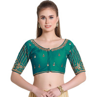 Pujia Mills Women's Readymade Bridal Embroidery Blouse Multi Coding Maggam Work Moti Work Indian Ethnic Designer Stitched Readymade Saree Half Sleeve Rama Blouse For Women For Saree Lehenga Choli