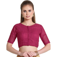 Pujia Mills Women's Trendy Hakoba Chikankari Work Half Sleeve Pink Saree Blouse (Hakoba 13 Pink_38)