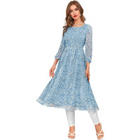 Toochki Women's Sky Blue Georgette Floral Fit & Flared Regular Fit