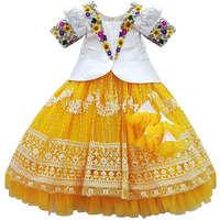 White Button Girls Net Readymade Lehenga Choli (Yellow Collar Net-3-4 Years, White_3 4