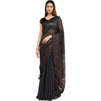Womanista Women's Sequinns Embroidery Satin Blend Half Saree (Ti5210_Black)