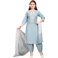 Aarika Girls Ethnic Wear Sky Blue Colour Sequin Thread Embroidery With Gota Work Silk Kurti Patiala Set (9-16 Years)