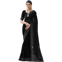 Satrani Women's Georgette Hot Fixing Saree With Unstitched Blouse Piece (3641S115N_Black)