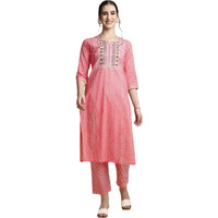 Anubhutee Women's Cotton Bandhani Printed Straight Kurta Suit Set With Pants Anu2001461_Xxl_Pink
