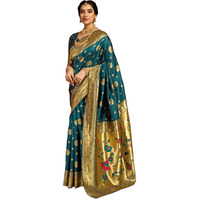 Satrani Women's Silk Paithani Jacquard Saree With Unstitched Blouse Piece (4052S6363N_Dark Rama Blue2)