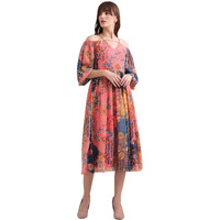 Purvaja Womens Fit & Flare Below Knee Length Dress (Floe-035_Pink_X-Large)
