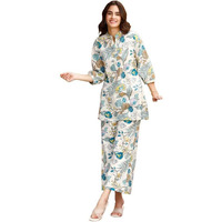 Selvia Women's 3/4 Sleeve Poly Rayon Henley Neck 2 Piece Co-Ords Set (582Ctk7923N-S_Off White & Multi)