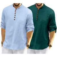 Royalscout Men's Cotton Polyester Blend Solid Regular Fit Full Sleeve Short Kurta | Ethnic, Lightweight Summer Kurta For Daily & Occasion Use