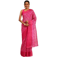 Shiv Textiles Poly Cotton Bandhani Floral Print Saree For Women With Unstitched Blouse (St-10731-Pink)