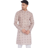 Divisive Men's Ethnic Block Printed Soft Pure Cotton Only Slim Fit Kurta (Dkrt654_L_Bisque)