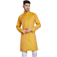 Divisive Men's Banarasi Jecquard Silk Blend Only Slim Fit Kurta (Dkrt861_L_Mango)