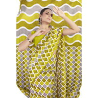 Tamaira Fashion Women's Printed Pure Cotton Mulmul Saree Without Blouse Piece(2487_Mehendi&Grey)