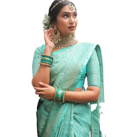 Flosive Women's Present Banarasi Soft Lichi Silk Saree Beautiful Jacquard Rich Pallu Design Work Zari Woven Kanjivaram Silk Style Saree With Soft Lichi Silk Blouse Piece Ayn Royal Sky.