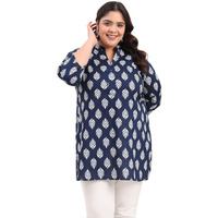Tissu Women's Plus Size Indigo Leaf Printed Pure Cotton Kurti (2294_Dark Blue_5Xl)