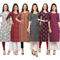 Pinkmint Women's Crepe Digital Print Straight Kurta [Pack Of 6]