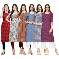 Pinkmint Women's Crepe Digital Print Straight Kurta [Pack Of 6](Qv-337-340-344-367-348-355-S)
