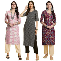 Pinkmint Women's Crepe Printed Kurta And Pant Set (Pack Of 3)