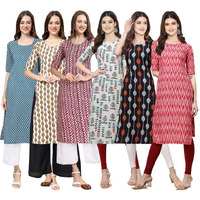 Pinkmint Women's Crepe Digital Print Straight Kurta [Pack Of 6](Qv-351-352-347-340-330-328-L)