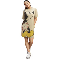 Bewakoof Official Disney Merchandise Women's Graphic Printed Oversized Fit Half Sleeve Round Neck Cotton T-Shirt Dress_546192_Brown_Xs