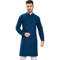 Divisive Men's Sequince Embroidered Cotton Blend Only Slim Fit Kurta (Dkrt577_S_Turquoise)