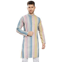 Divisive Men's Embroidered Printed Cotton Blend Only Slim Fit Kurta (Dkrt854_Xl_Pink-Multi)