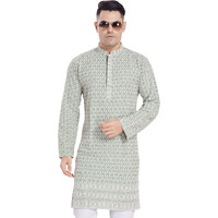 Divisive Men's Thread Embroidered Cotton Blend Only Slim Fit Kurta (Dkrt166_L_Green)