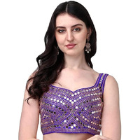 Pujia Mills Women's Multicolor Heavy Phantom Silk Thread Zari And Sequence Work And Real Mirror Hand Work Readymade Saree Blouse (Sleeves Attached Inside) (Kanchi Blouse_Royal Blue_38 Size+ Margin)