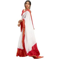 Flosive Women's Present Banarasi Soft Lichi Silk Saree Beautiful Jacquard Rich Pallu Design Work Zari Woven Kanjivaram Silk Style Saree With Soft Lichi Silk Blouse Piece Ayn Royal White & Red