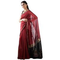 Flosive Women's Cotton Woven Soft Silk Saree With Blouse Piece Multicolor(Red & Black)