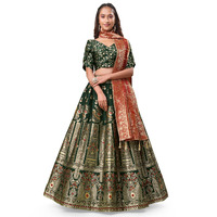 Purvaja Women's Jacquard Semi-Stitched Lehenga Choli (Kumbh-D-Green_Green_Free Size)