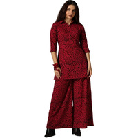 Greciilooks Women's Co Ord Set || Nightdress For Women || Top & Trouser Combo Night Suit For Women || Comfortable Lounge Wear || Sleep Wear || Rayon Pajama Set || (Small, Red)