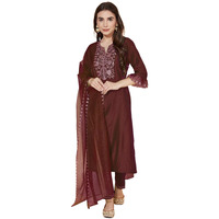 Sanisa Women's Chinnon Silk & Organza Sequence And Embroidery Work Straight Kurta With Pant And Dupatta Set (38Kbd477Nb-M_Maroon)