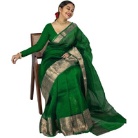 Satrani Women's Organza Dyed & Jacquard Border Saree With Unstitched Blouse Piece(2763S109N_Green)
