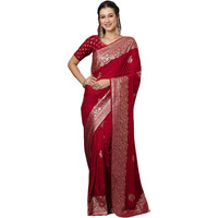 Satrani Women's Cotton Silk Banarasi Jacquard Saree With Unstitched Blouse Piece (4067S6412N_Red)
