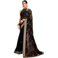 Satrani Women's Georgette Embroidery & Stone Work Saree With Unstitched Blouse Piece (4065S2829N_Black)