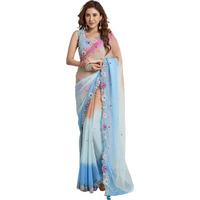 Satrani Women's Georgette Sequence Embroidery Saree With Unstitched Blouse Piece (3791S157N_Blue & Pink & Multi)
