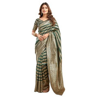 Satrani Women's Jacquard Silk Blend Saree (3930S336N_Dark Green & Golden)