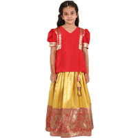 Jbn Creation Silk Blend Girls South Indian Style Pavda Pattu Lehenga (Jbnglc052Md_24_Red And Yellow_4 5 Years)