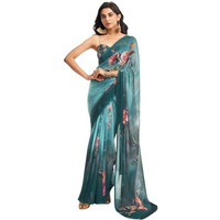 Satrani Women's Weightless Georgette Floral Printed Saree With Unstitched Blouse Piece (3868S923N_Rama Green)