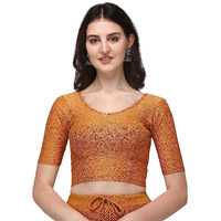Shiv Textiles Round Neck Dobby Cotton Lycra Stretchable Elbow Sleeve Readymade Saree Blouse For Women Stylish (Beigepluse Size)