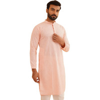 Sojanya (Since 1958 Men's Cotton Embroidered Thread Work Peach Long Kurta