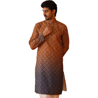 Jompers Brown Ombre Printed Kurta Pyjama Set For Men (Xxl)