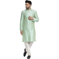 Jompers Men Dupion Silk Kurta And Churidar Pajama Set(Green, Xxl)