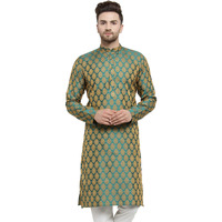 Jompers Men's Jacquard Silk Kurta. (Green_Xxl)