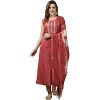 Stylum Women's Bandhej Printed Rayon A-Line Kurta With Dupatta (Kdroseparo34_Rose, Xs)