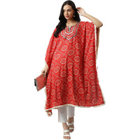 Stylum Women's Bandhani Print Rayon Kaftan Kurta (Kaft1Red38_Red, M)