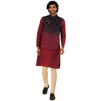 Kisah Men's Kurta Jacket Churidar Set, Black Pure Cotton, Embellished Regular Fit Long Sleeves Mandarin Collar (L)