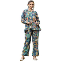 Stylum Women's Multicolor Floral Printed Cotton Co-Ord Set (Csmultibeach40_Multicolor, L)