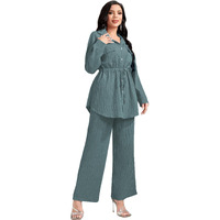 Tadkee Women's Solid Color Casual Long Sleeve Top And Pant Co-Ord Set With Pockets | Co Ord Set For Women | Kurta Set For Women (Fn-Sugar-Full-Pocket-127-Green-L)
